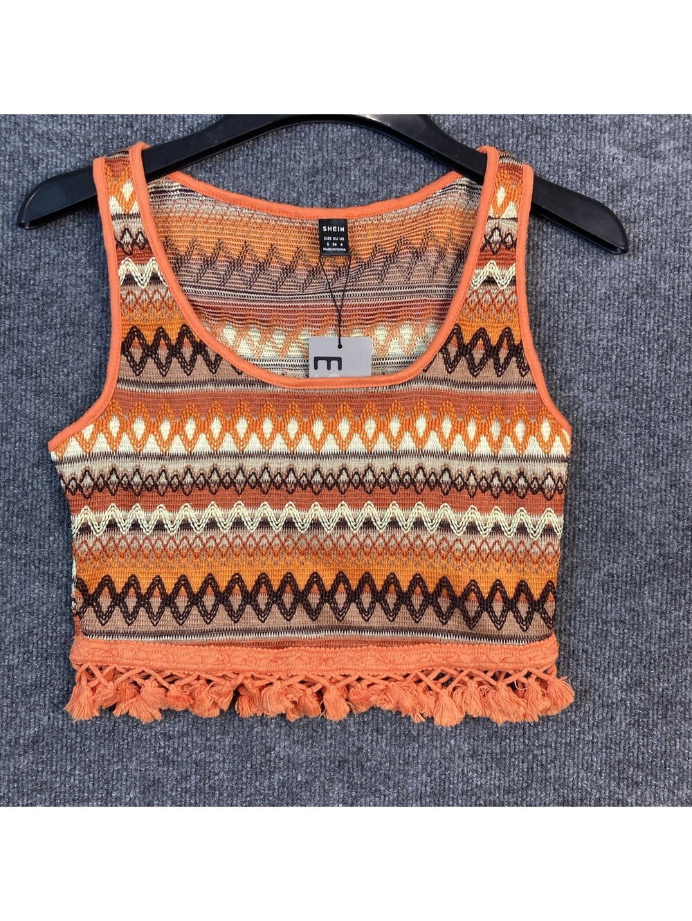 Shein Womens Size Small Essnce Orange Side Zip Boho Hippie Crop Tank Top NWT